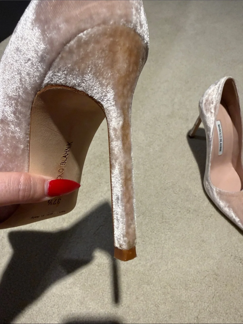 Manila Blahnik pink velvet pumps